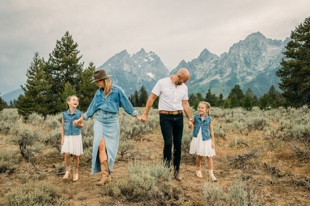 family photo session in Grand Teton Cathedral Group Turnout Wyoming