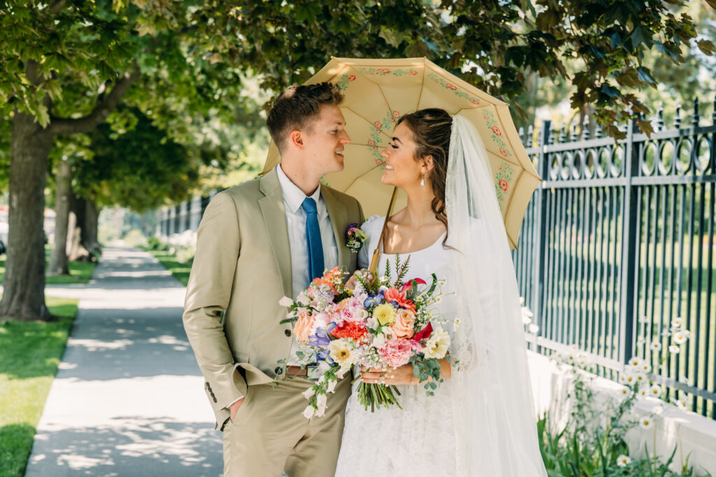 Idaho Falls LDS temple summer wedding vintage dress