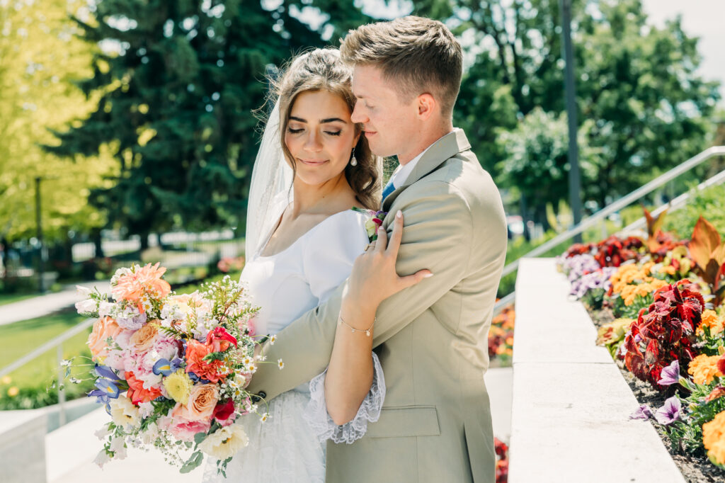 Idaho Falls LDS temple summer wedding vintage dress