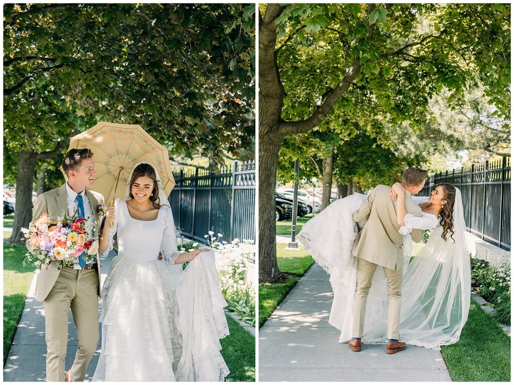 Idaho Falls LDS temple summer wedding vintage dress