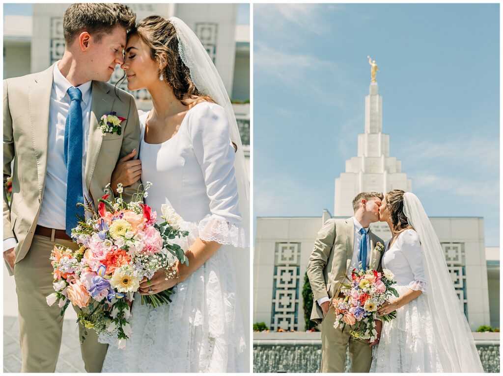 Idaho Falls LDS temple summer wedding vintage dress