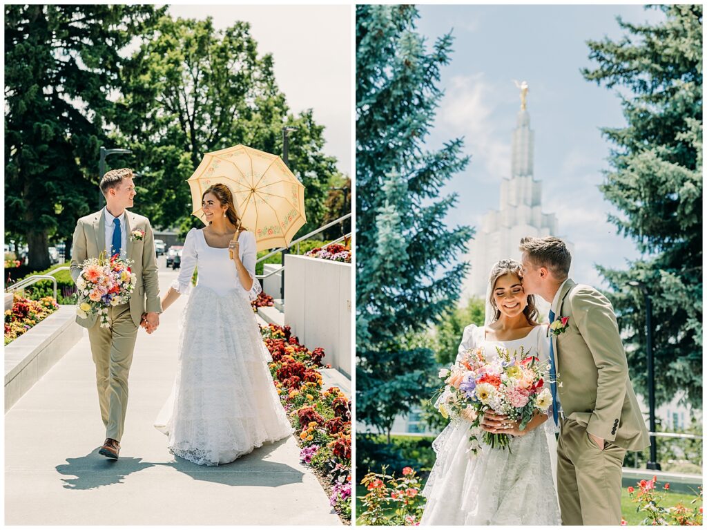 Idaho Falls LDS temple summer wedding vintage dress