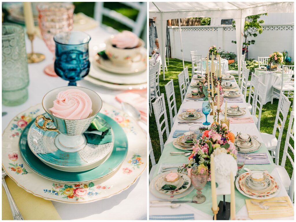 Idaho Falls Backyard wedding reception vintage floral inspired beautiful