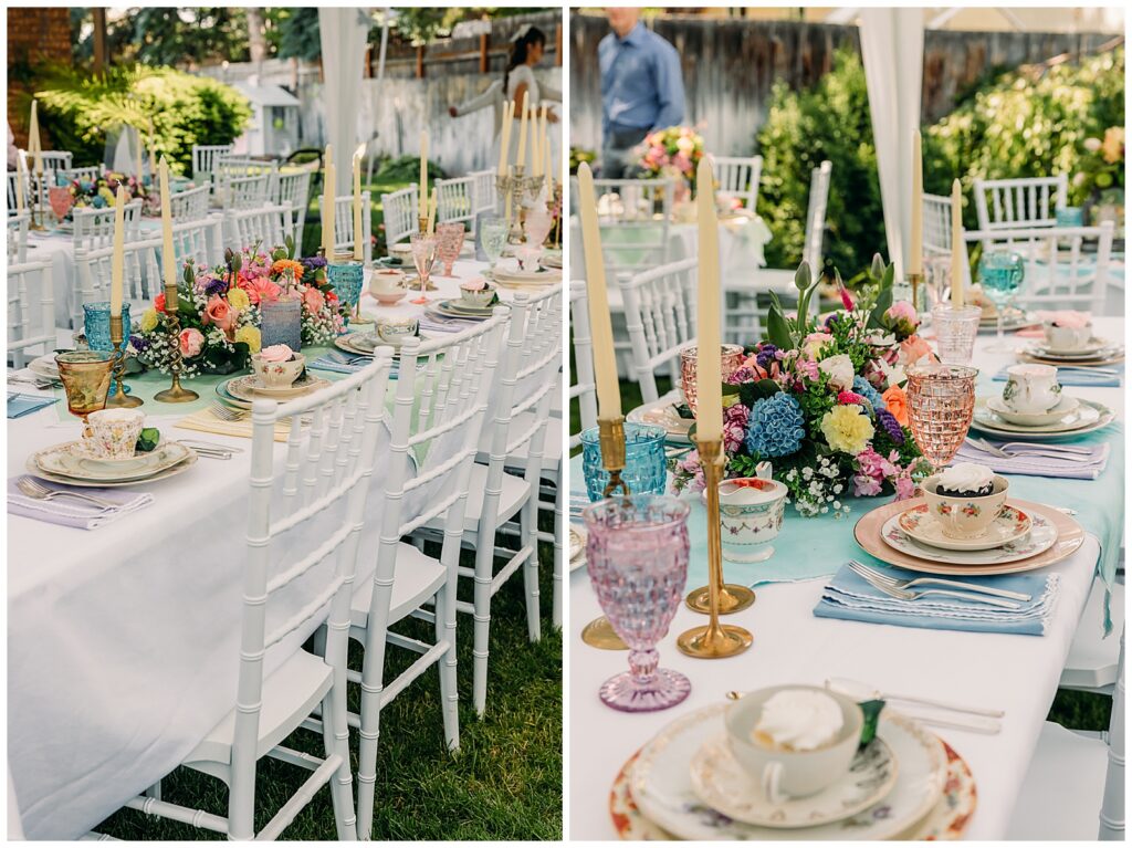 Idaho Falls Backyard wedding reception vintage floral inspired beautiful