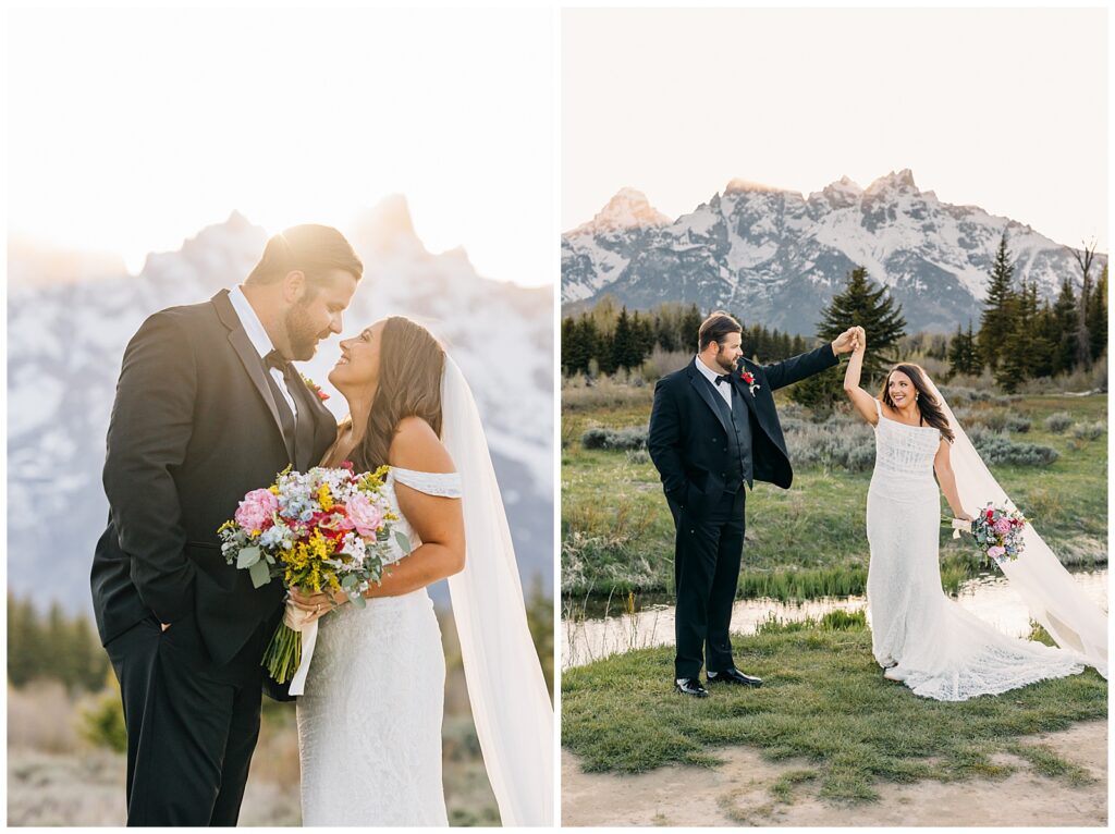 Jackson Hole Small Wedding, Rainy wedding ceremony at Schwabacher’s Landing, Grand Teton National Park Wedding, Elopement photos
