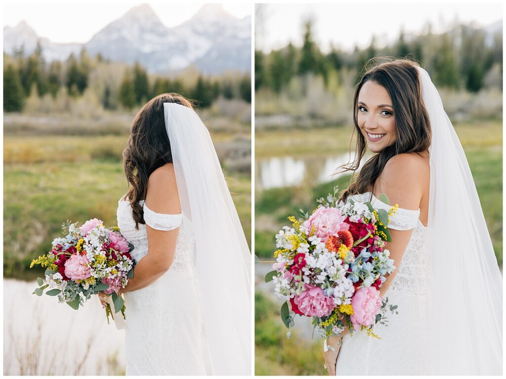 Jackson Hole Small Wedding, Rainy wedding ceremony at Schwabacher’s Landing, Grand Teton National Park Wedding, Elopement photos