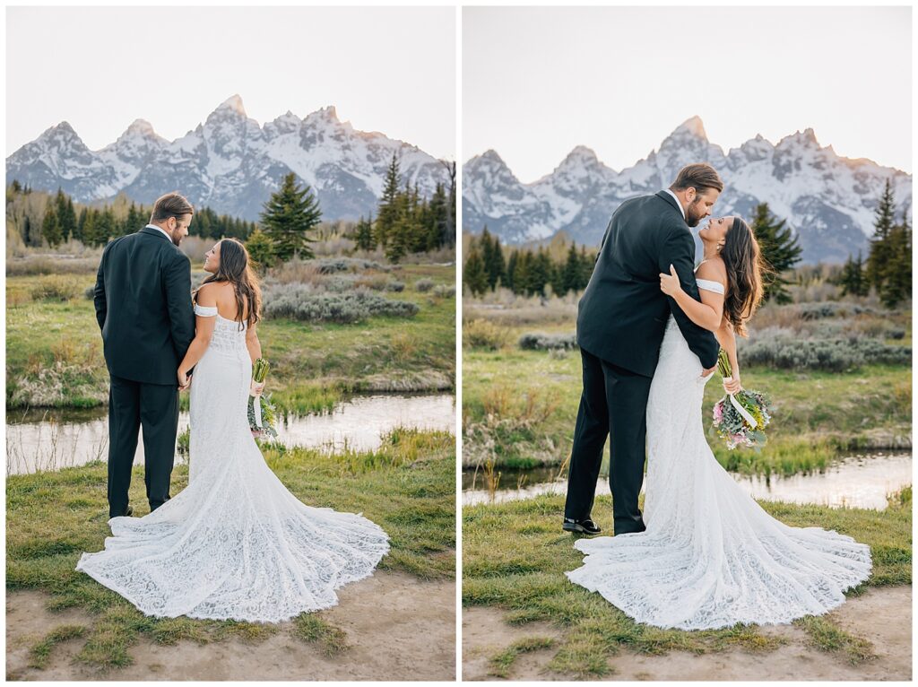 bride and groom on wedding day, posing ideas for weddings, intimate moments to capture on a wedding day, jackson hole wedding photographer