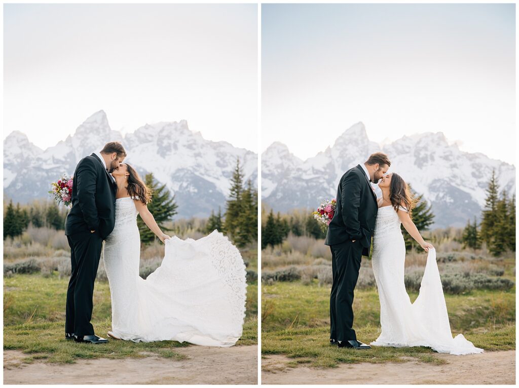 Jackson Hole Small Wedding, Rainy wedding ceremony at Schwabacher’s Landing, Grand Teton National Park Wedding, Elopement photos