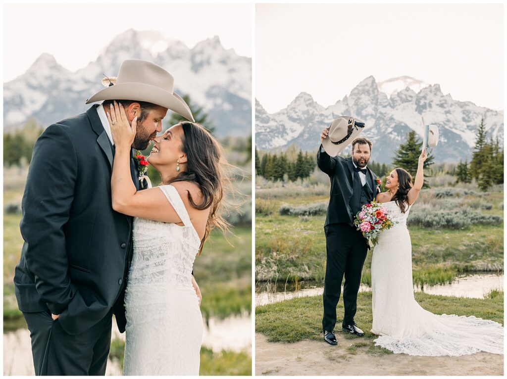 bride and groom on wedding day, posing ideas for weddings, intimate moments to capture on a wedding day, jackson hole wedding photographer