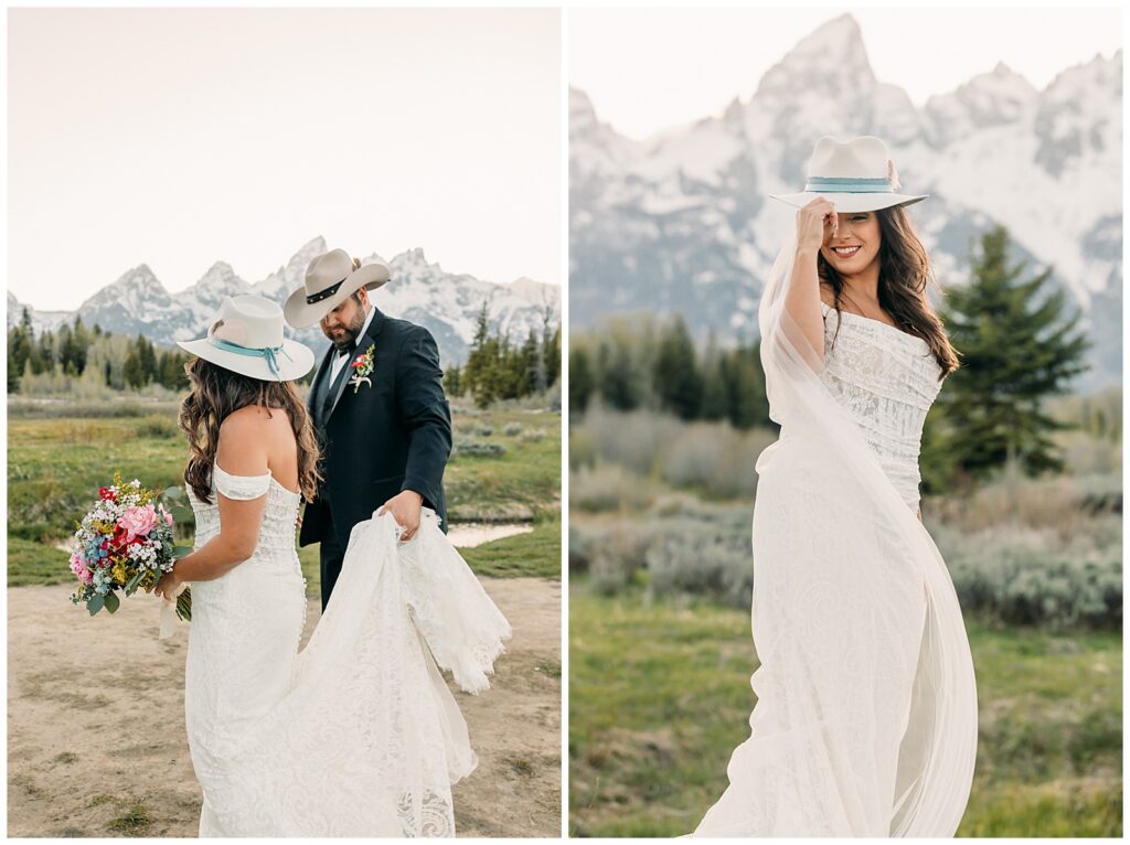 bride and groom on wedding day, posing ideas for weddings, intimate moments to capture on a wedding day, jackson hole wedding photographer