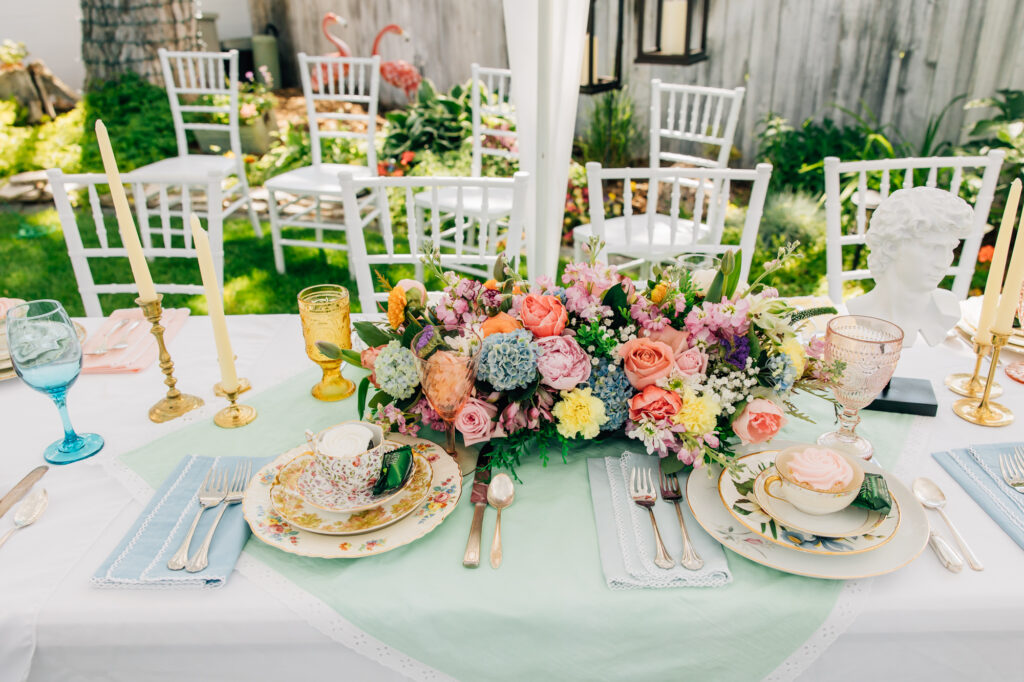 Idaho Falls backyard wedding reception vintage floral inspired beautiful