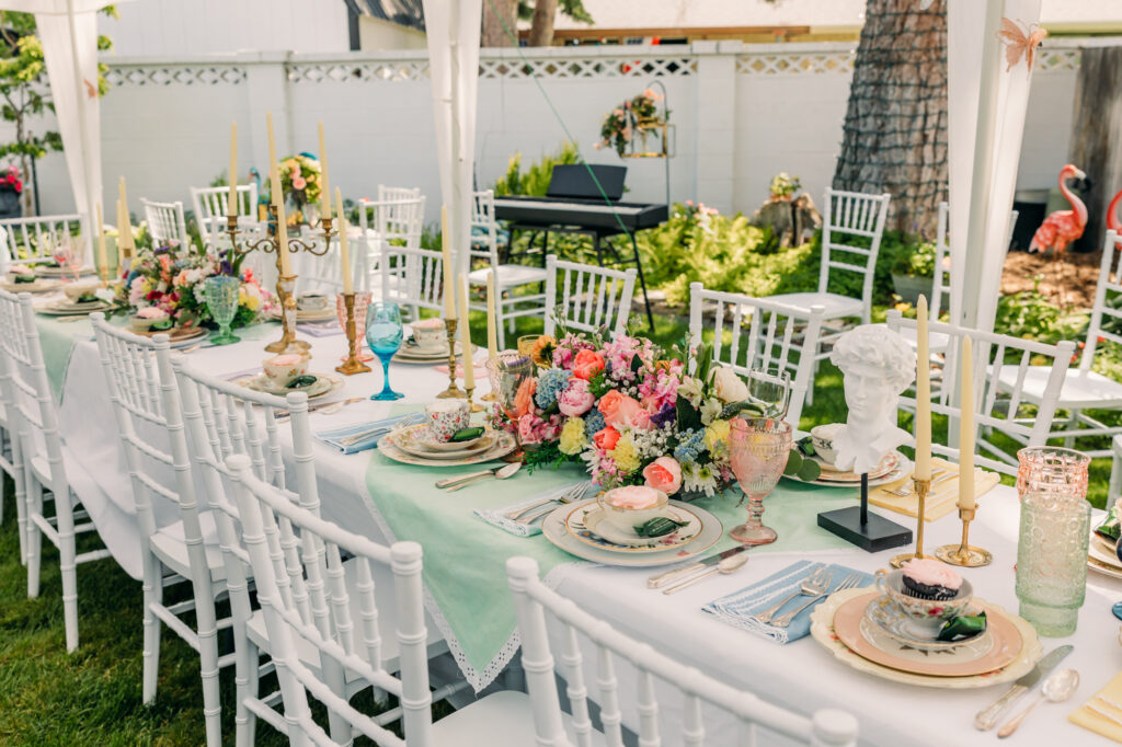 Idaho Falls backyard wedding reception vintage floral inspired beautiful