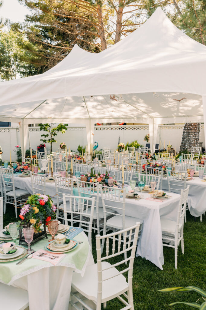 Idaho Falls LDS temple summer wedding vintage dress backyard reception