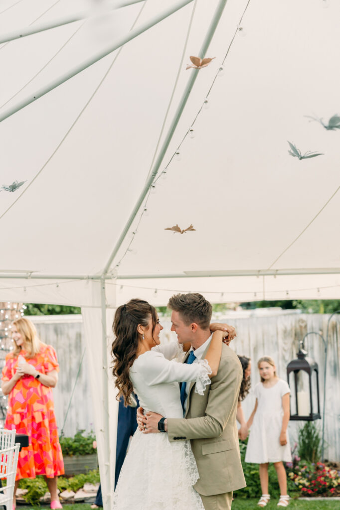 Idaho Falls backyard wedding reception vintage floral inspired beautiful