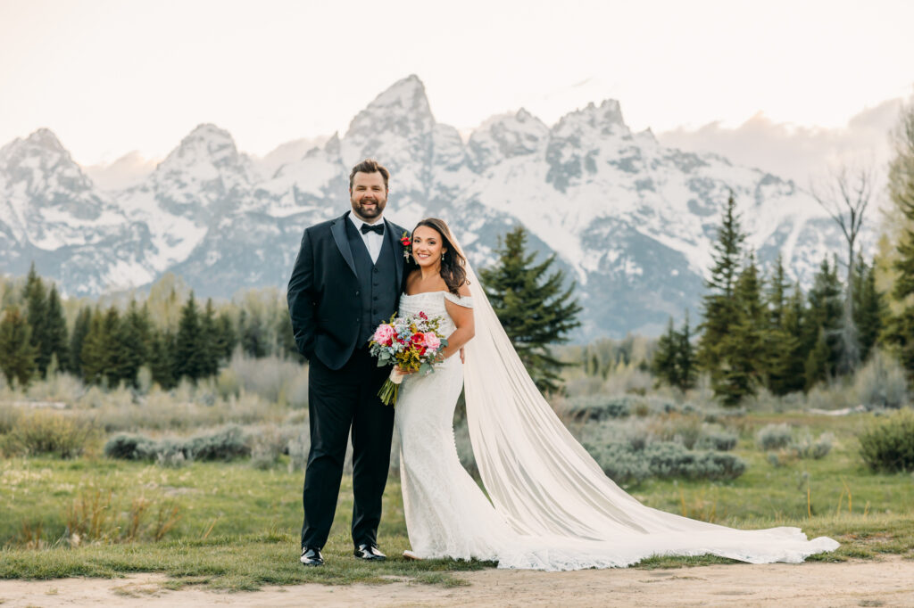Schwabacher's Landing Grand Teton National Park couple wedding photography with Snake River at sunset spring couple posing