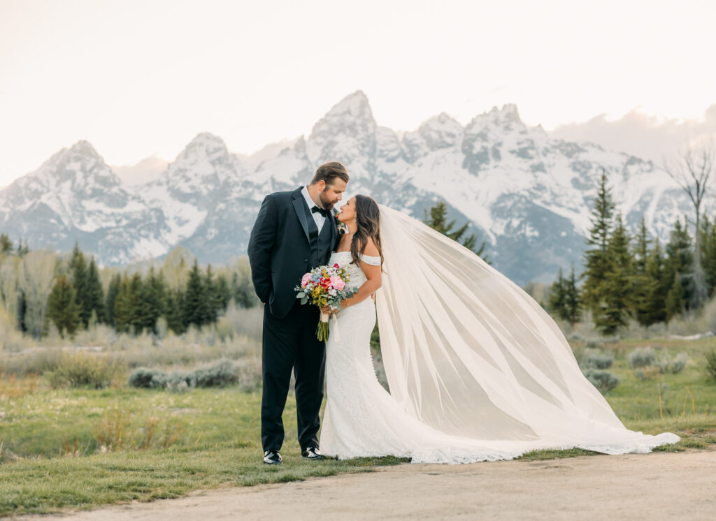 Schwabacher's Landing Grand Teton National Park couple wedding photography with Snake River at sunset spring couple posing