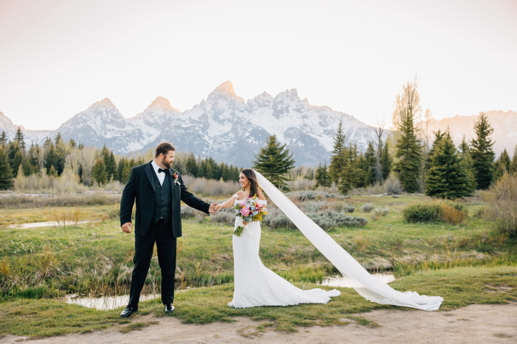 Jackson Hole Small Wedding, Rainy wedding ceremony at Schwabacher’s Landing, Grand Teton National Park Wedding, Elopement photos