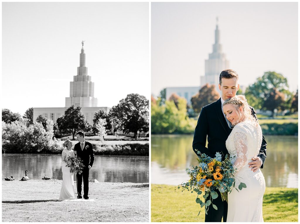 Summer Sunflower inspired Idaho Falls LDS Temple Wedding with reception at Barn on 1st