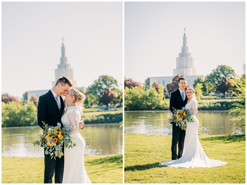 Summer Sunflower inspired Idaho Falls LDS Temple Wedding with reception at Barn on 1st