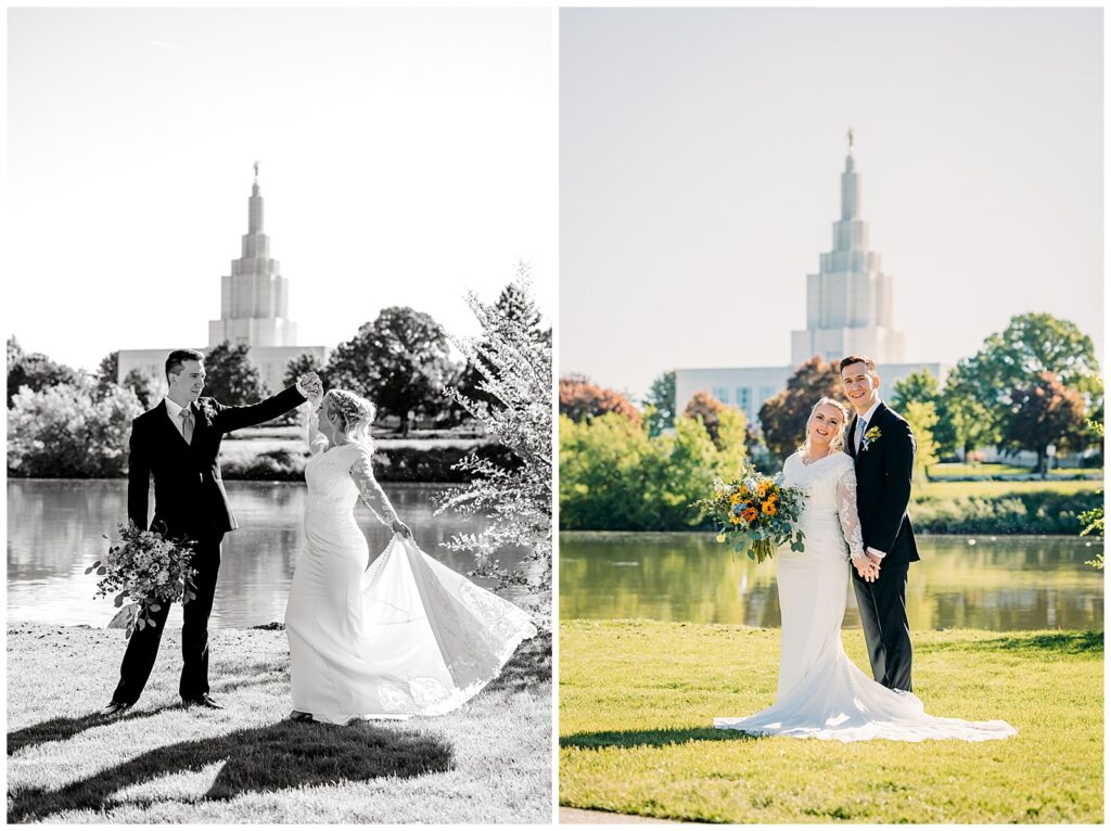 Summer Sunflower inspired Idaho Falls LDS Temple Wedding with reception at Barn on 1st