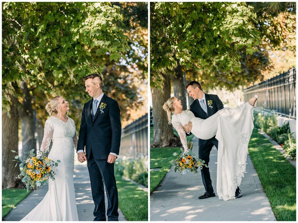 Summer Sunflower inspired Idaho Falls LDS Temple Wedding with reception at Barn on 1st
