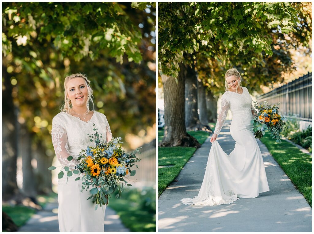 Summer Sunflower inspired Idaho Falls LDS Temple Wedding with reception at Barn on 1st