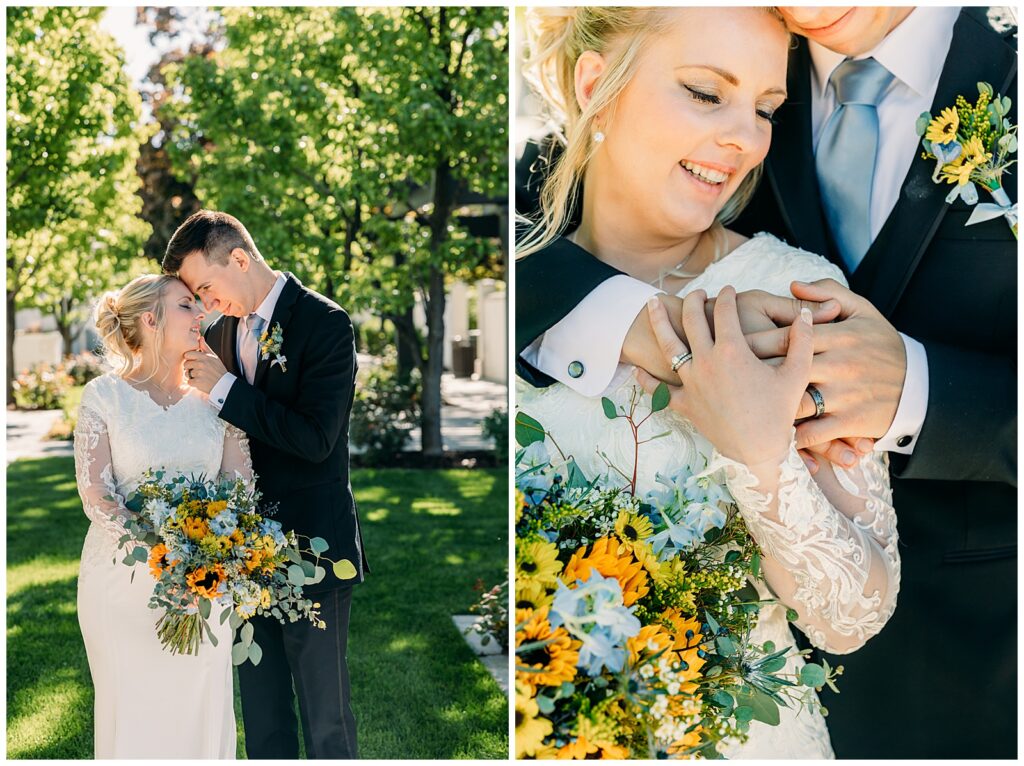 Summer Sunflower inspired Idaho Falls LDS Temple Wedding with reception at Barn on 1st