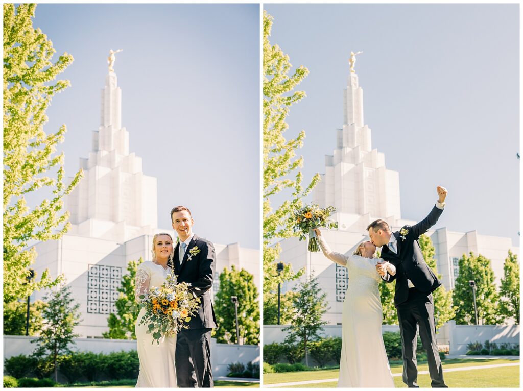 Summer Sunflower inspired Idaho Falls LDS Temple Wedding with reception at Barn on 1st