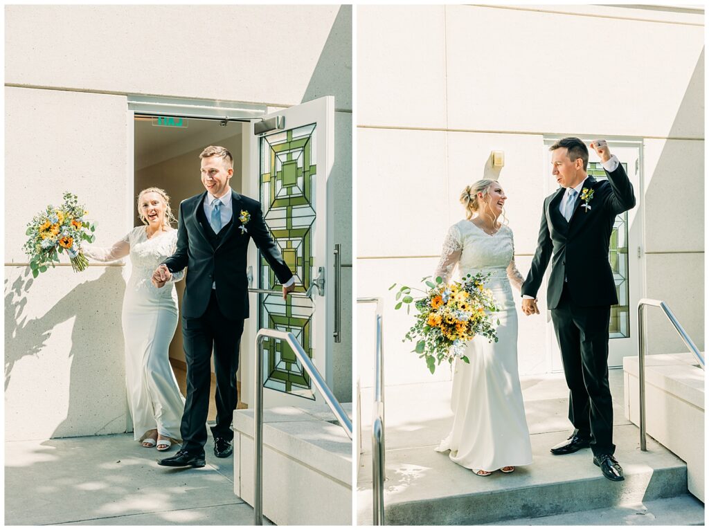 Summer Sunflower inspired Idaho Falls LDS Temple Wedding with reception at Barn on 1st