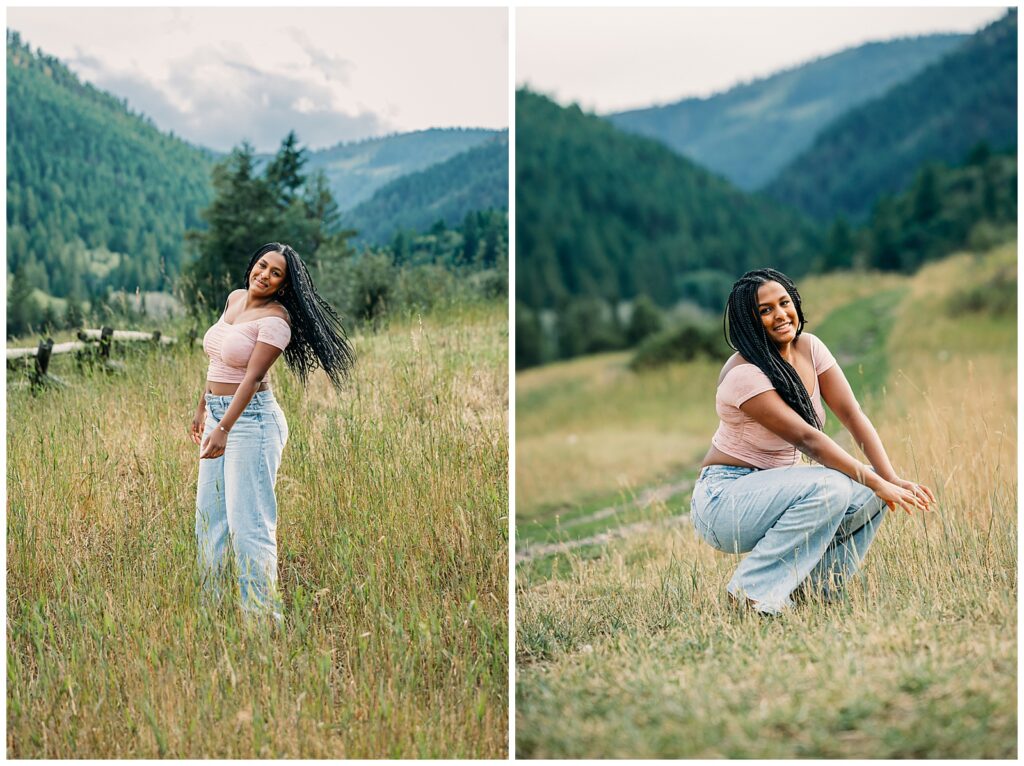 Swan Valley and Idaho Falls Highschool Senior session with mountains and horses