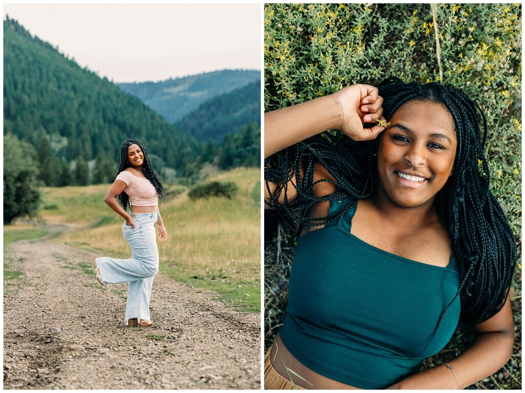 Swan Valley and Idaho Falls Highschool Senior session with mountains and horses