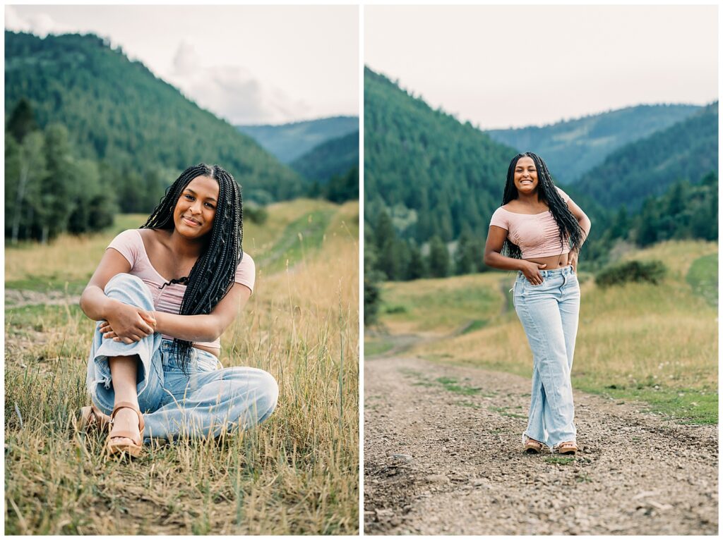 Swan Valley and Idaho Falls Highschool Senior session with mountains and horses