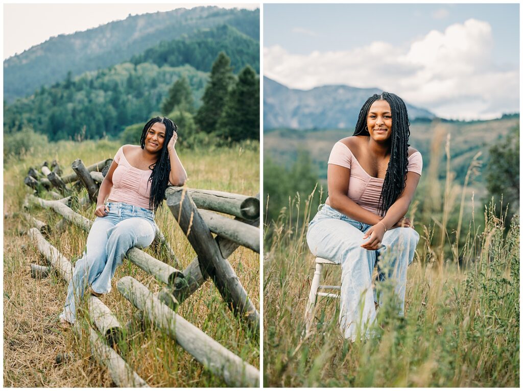 Swan Valley and Idaho Falls Highschool Senior session with mountains and horses