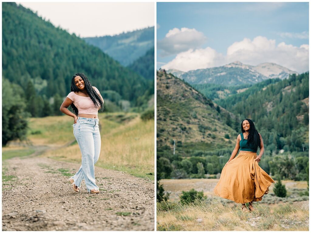 Swan Valley and Idaho Falls Highschool Senior session with mountains and horses