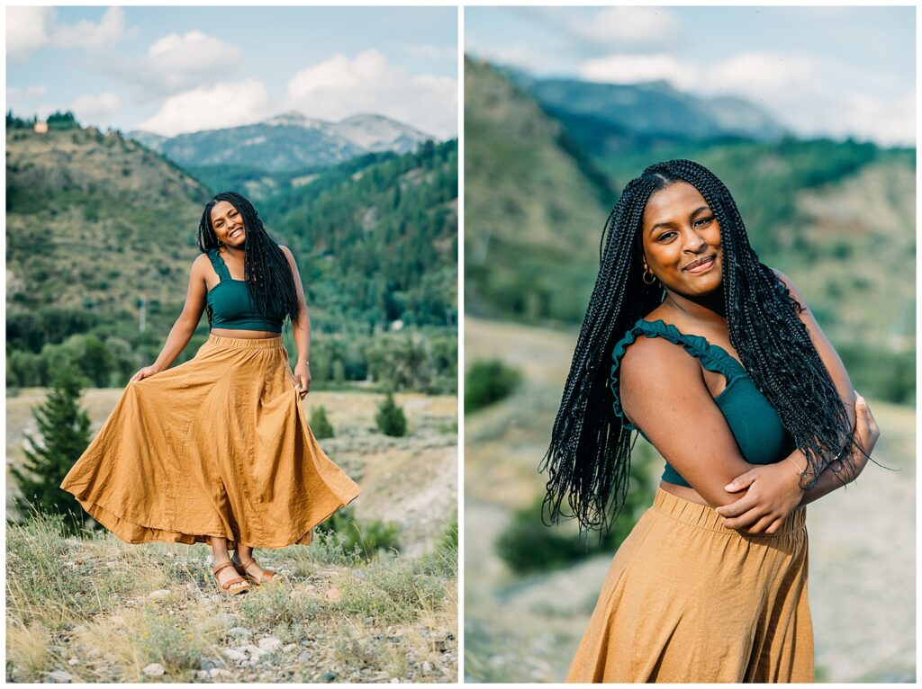 Swan Valley and Idaho Falls Highschool Senior session with mountains and horses