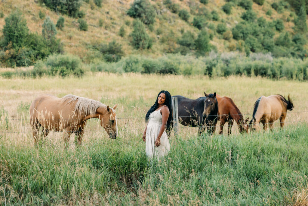 Swan Valley and Idaho Falls Highschool Senior session with mountains and horses Falls Creek Falls