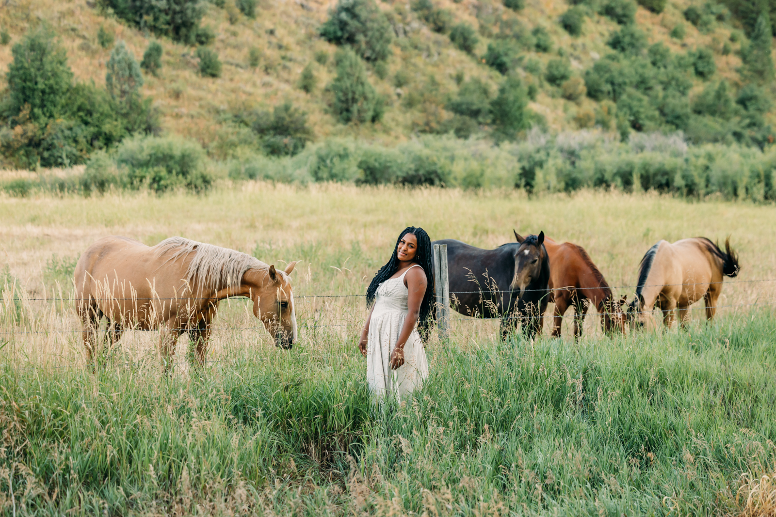Swan Valley and Idaho Falls Highschool Senior session with mountains and horses Falls Creek Falls
