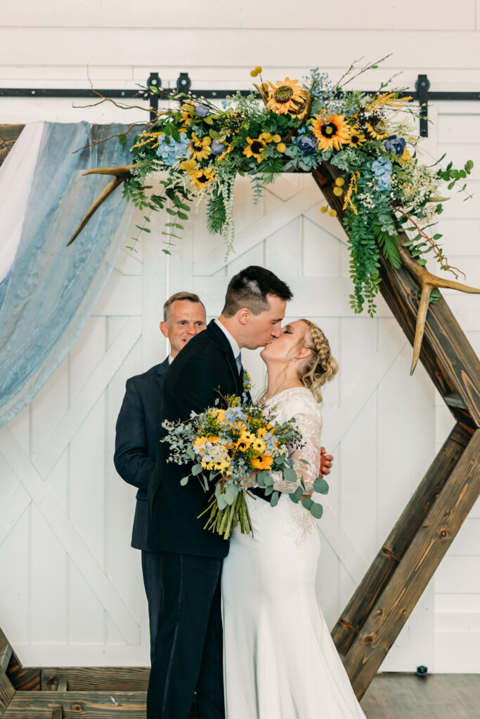Summer Sunflower inspired Idaho Falls LDS Temple Wedding with reception at Barn on 1st