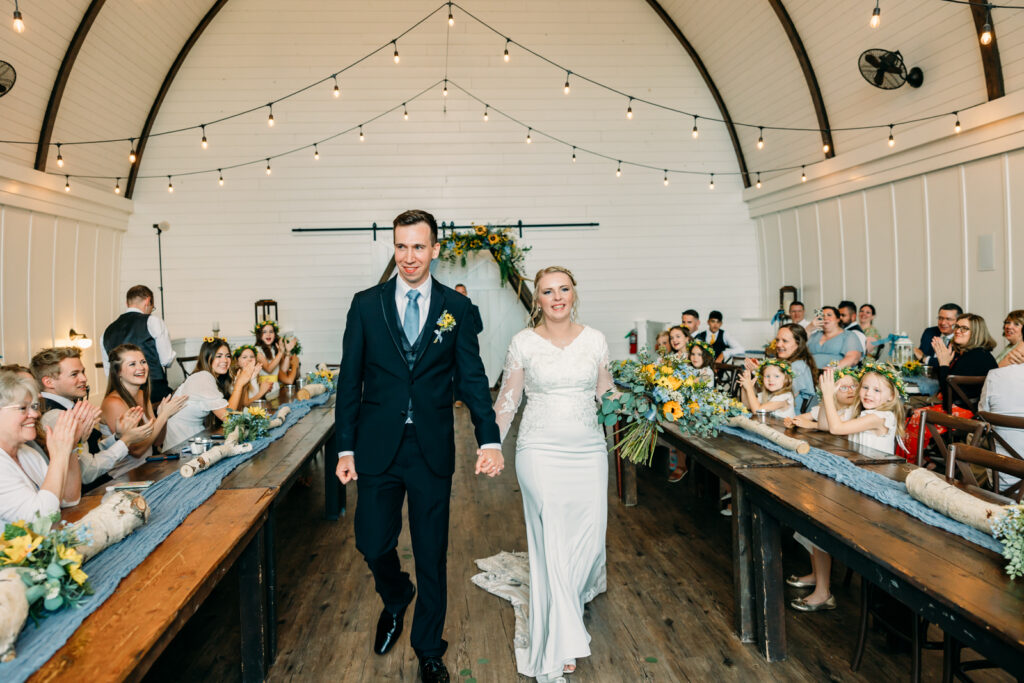 Summer Sunflower inspired Idaho Falls LDS Temple Wedding with reception at Barn on 1st