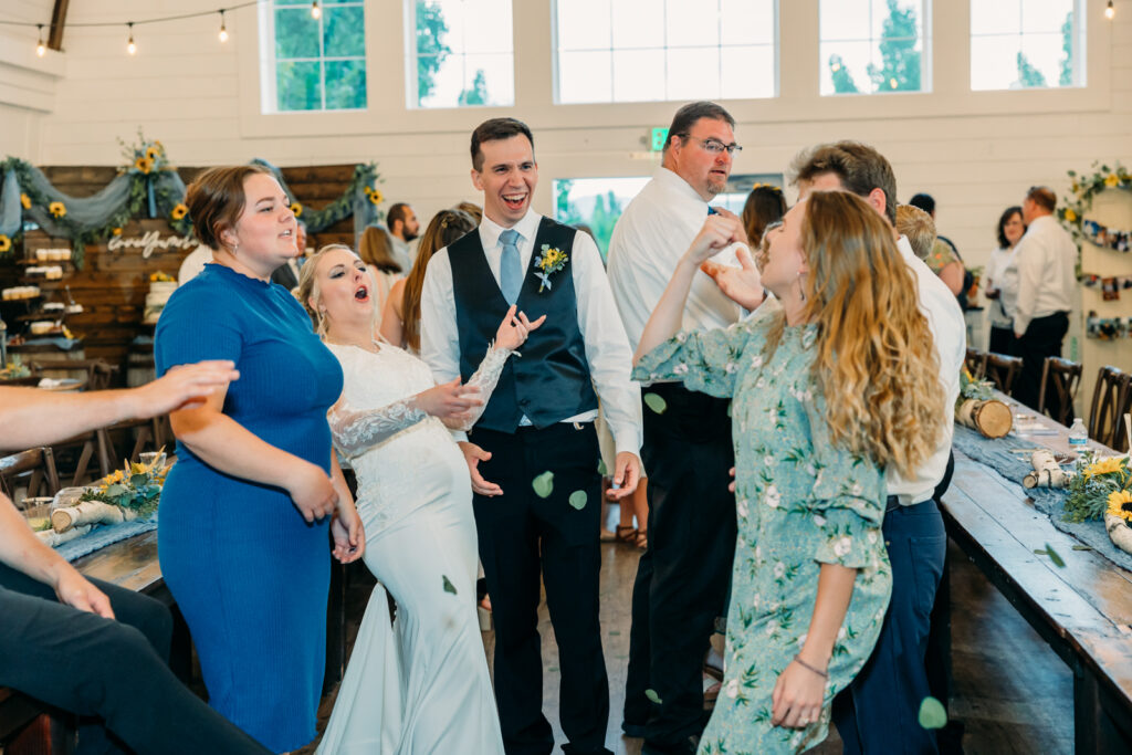 Summer Sunflower inspired Idaho Falls LDS Temple Wedding with reception at Barn on 1st