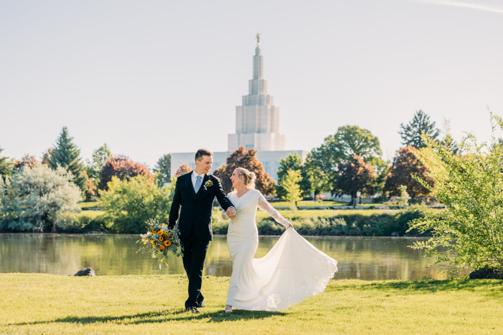 Summer Sunflower inspired Idaho Falls LDS Temple Wedding with reception at Barn on 1st