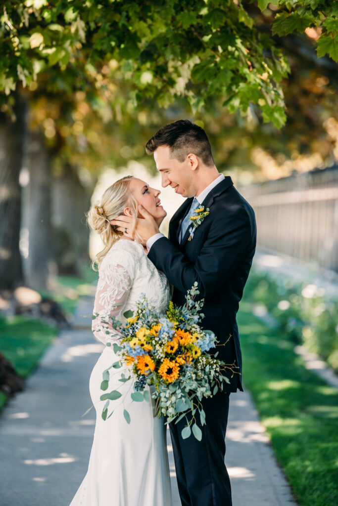 Summer Sunflower inspired Idaho Falls LDS Temple Wedding with reception at Barn on 1st