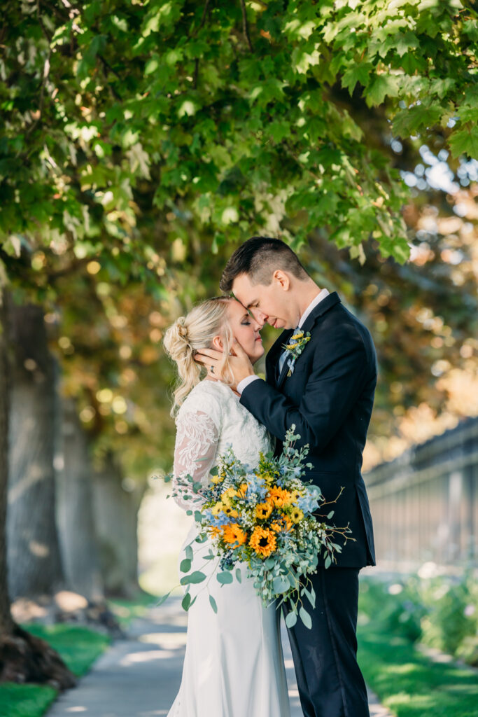 Summer Sunflower inspired Idaho Falls LDS Temple Wedding with reception at Barn on 1st