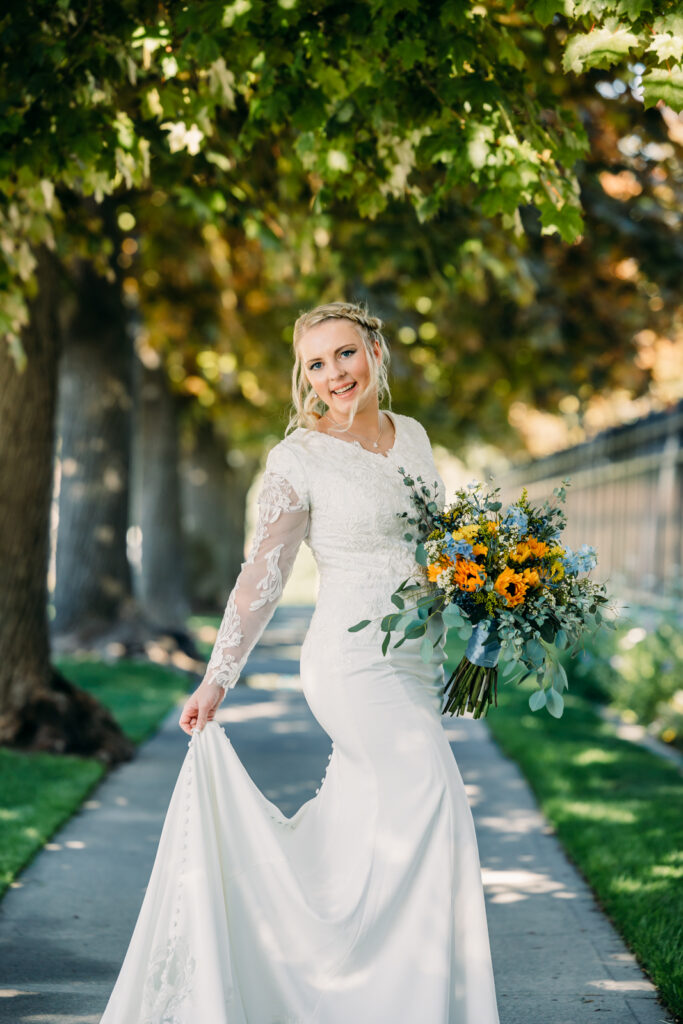 Summer Sunflower inspired Idaho Falls LDS Temple Wedding with reception at Barn on 1st
