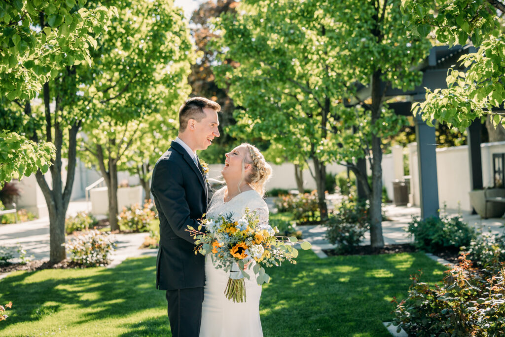 Summer Sunflower inspired Idaho Falls LDS Temple Wedding with reception at Barn on 1st