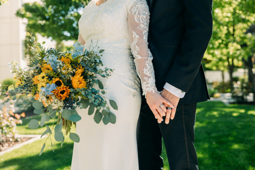 Summer Sunflower inspired Idaho Falls LDS Temple Wedding with reception at Barn on 1st