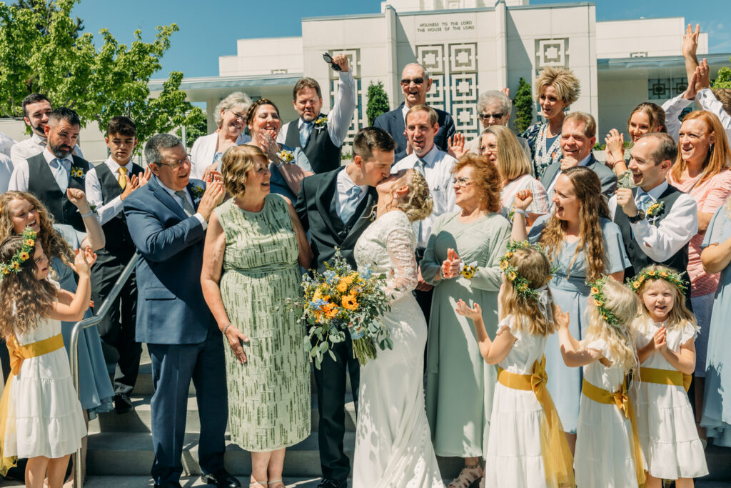 Summer Sunflower inspired Idaho Falls LDS Temple Wedding with reception at Barn on 1st