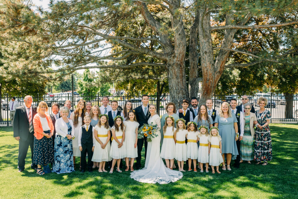 Summer Sunflower inspired Idaho Falls LDS Temple Wedding with reception at Barn on 1st
