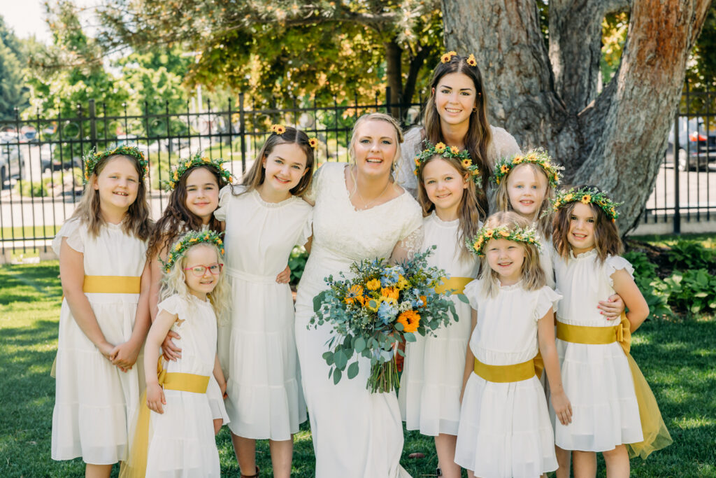 Summer Sunflower inspired Idaho Falls LDS Temple Wedding with reception at Barn on 1st