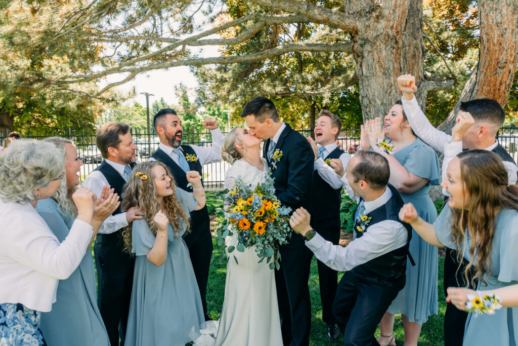 Summer Sunflower inspired Idaho Falls LDS Temple Wedding with reception at Barn on 1st